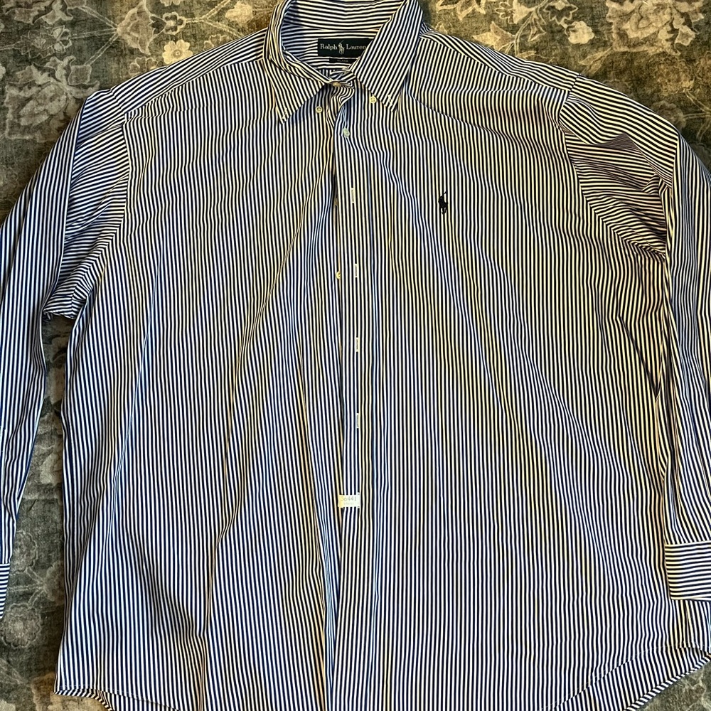 Ralph Lauren Blue and White Striped Men's Shirt